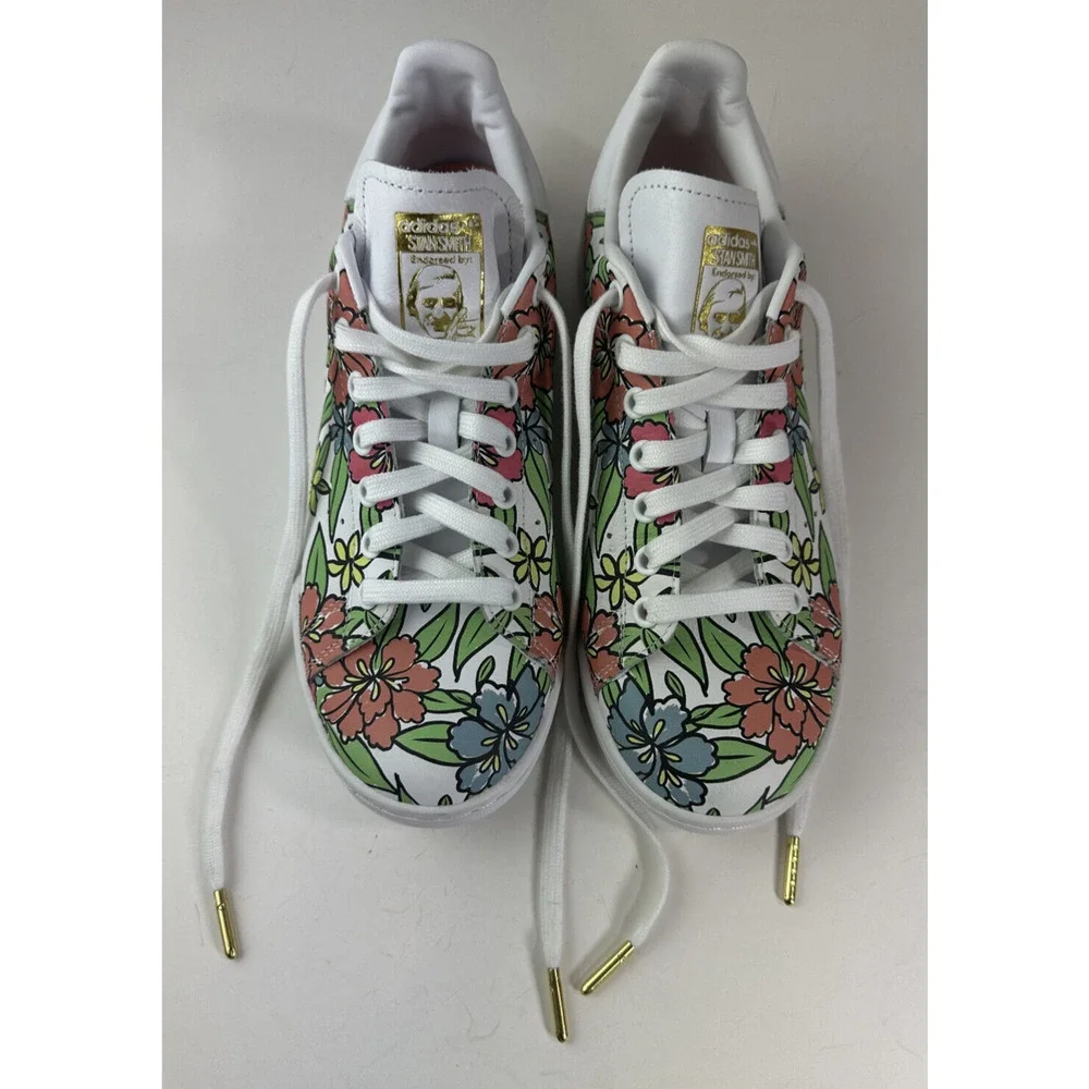 Adidas x Stan Smith All-Over Floral Print Shoes 2021 Sneakers Cloud White Size 8 - Picture 10 of 16